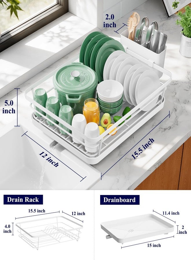 Kitsure رف تجفيف الأطباق من كيتشور، مناسب لسطح المطبخ، مصنوع من الفولاذ المقاوم للصدأ، لتنظيم وتخزين أدوات المطبخ، مزود بحامل لأدوات المائدة، ديكور منزلي وشقتي، مقاس 12 بوصة عرض × 15.5 بوصة طول، لون أبيض - Image 2